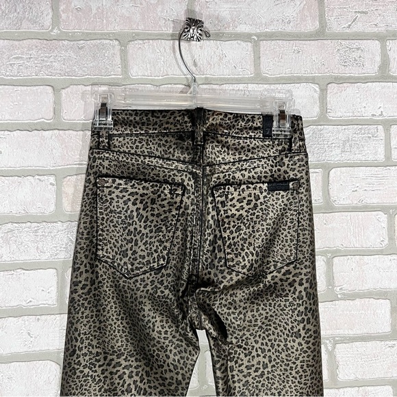 7 For All Mankind High Waist Ankle Skinny Coated Metallic Leopard Print Jeans 24 - Picture 8 of 11